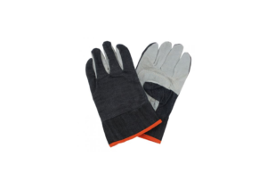 Guante cuero descarne combinado jean puño corto